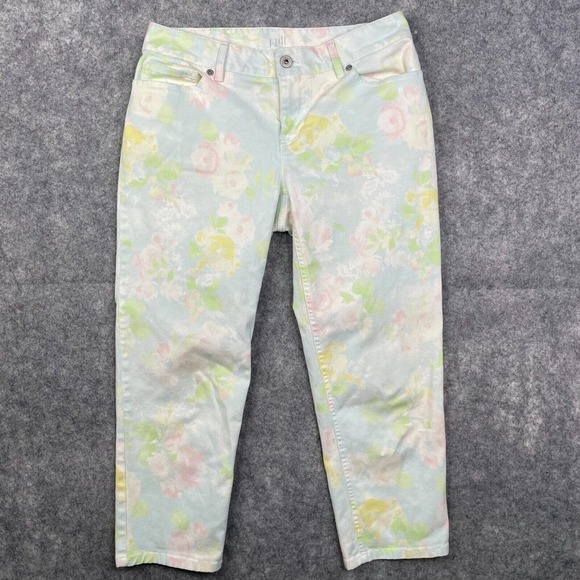 J Jill Women's 4P Authentic Fit Cropped Jeans Stretch Tie Dyed Pastel Floral Art - Picture 1 of 8